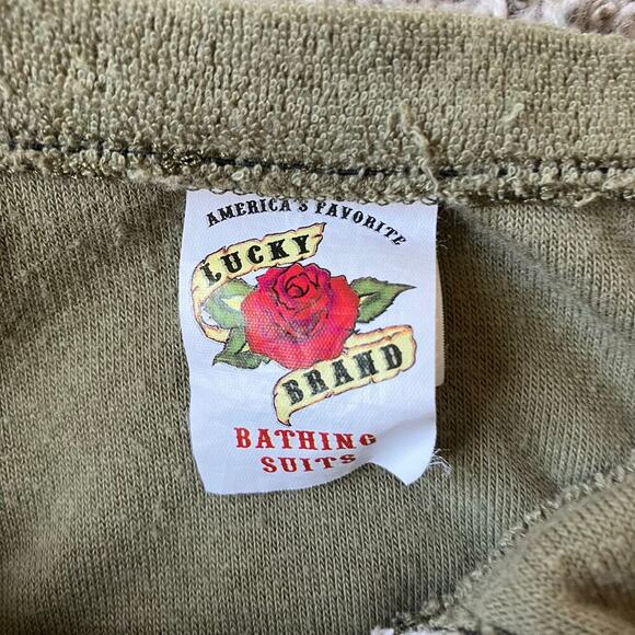 Lucky Brand Vtg Y2K Terry Cloth Swim Cover-up Dress Olive Green Halter Neck - Picture 10 of 16